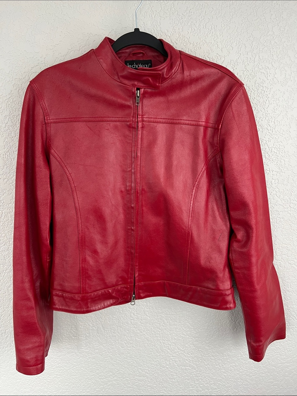 le chateau Women's Crimson Red Leather Zip Jacket Size Large
